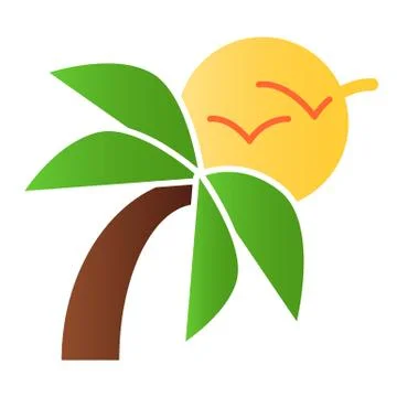 Palm tree and sun flat icon. Tropical landscape color icons in trendy flat style Stock Illustration