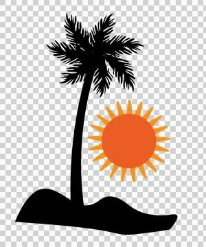 Palm Tree And Sun Landscape Silhouette stationary hill black Stock Illustration