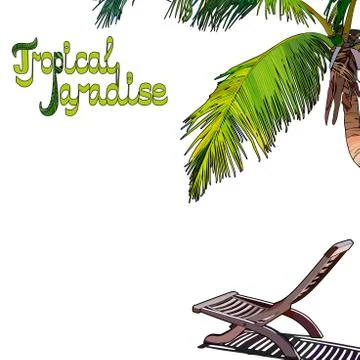 Palm tree background with chaise-longue Illustrazione stock