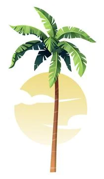 Palm tree on the background of the sun in cartoon style. Summer beach illustr Stock Illustration