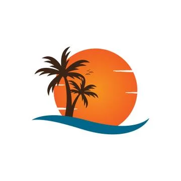 Palm tree on a beach logo design template Stock Illustration
