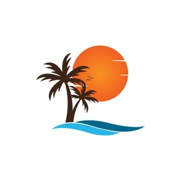 Palm tree on a beach logo design template Stock Illustration