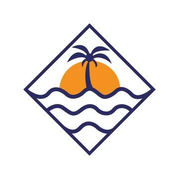 Palm tree on the beach Logo Design Vector icon Stockillustratie