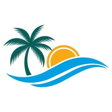 Palm Tree Beach Logo Design Summer Travel Vector Illustrazione stock
