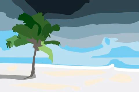 Palm tree on the beach of sand. Stock Illustration