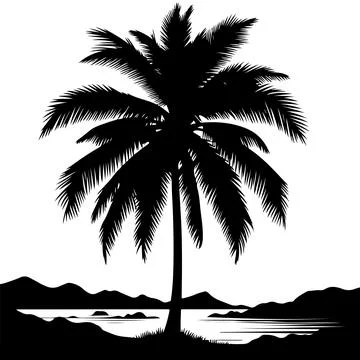 Palm tree with beach silhouette vector iilustration イラスト素材