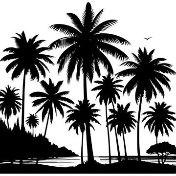 Palm tree with beach silhouette vector iilustration Stock-Illustration