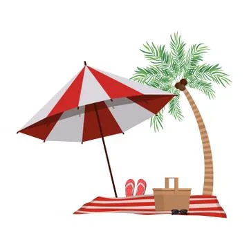 Palm tree with beach umbrella striped Illustrazione stock