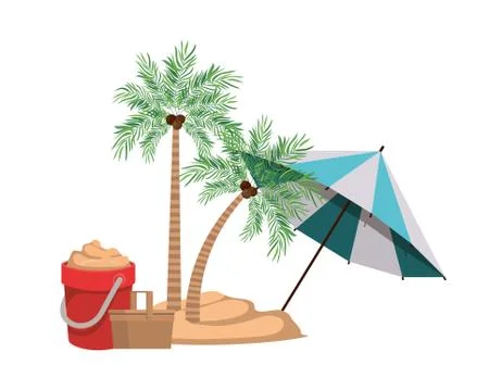 Palm tree with beach umbrella striped Illustrazione stock