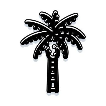 Palm tree black line icon design with shadow Illustration