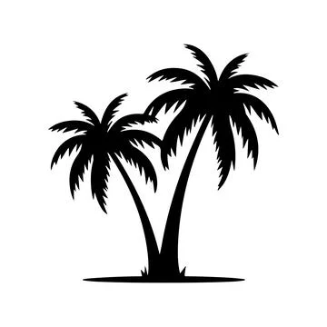 Palm Tree Black Silhouette Isolated White Background Tree icon Vector Stock Illustration