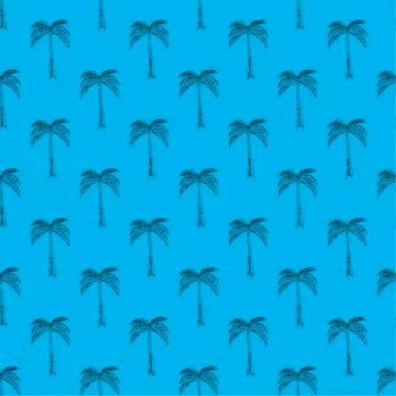 Palm tree blue seamless pattern. Simple vector illustration of palm tree  Illustrazione stock