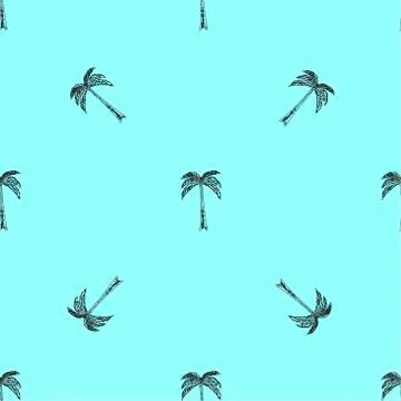 Palm tree blue seamless pattern. Simple vector illustration of palm tree  스톡 일러스트