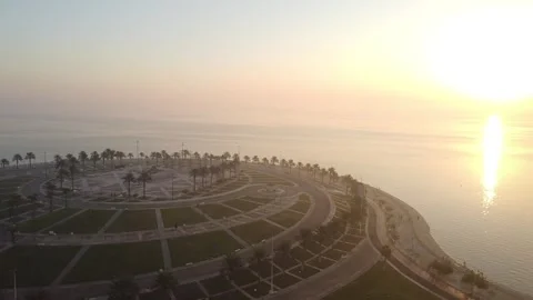 Palm Tree Coastal Park and Sea View in Al Khobar Saudi Arabia Stock Footage 335545085