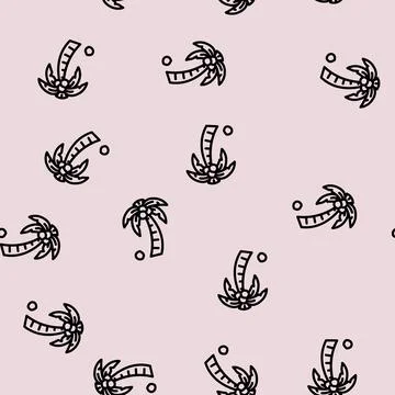 Palm tree coconut line vector seamless pattern Stock Illustration