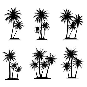 Palm tree coconut silhouette element set collection Stock Illustration