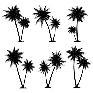 Palm tree coconut silhouette element set collection Stock Illustration