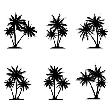 Palm tree coconut silhouette element set collection Stock Illustration