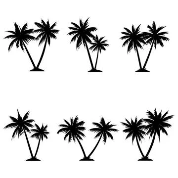 Palm tree coconut silhouette element set collection Stock Illustration