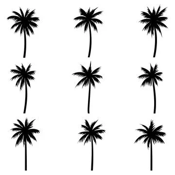 Palm tree coconut silhouette set collection Stock Illustration