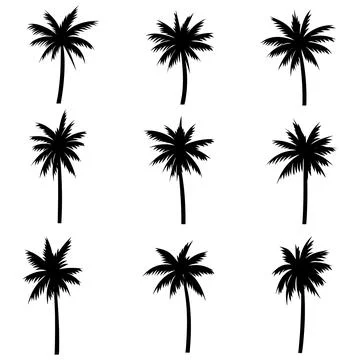 Palm tree coconut silhouette set collection Stock Illustration