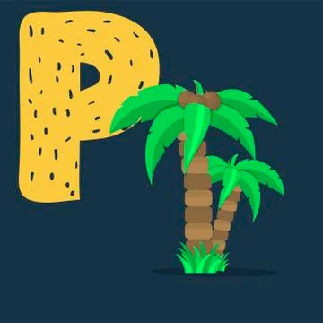 Palm tree with coconut vector with letter P Stock Illustration