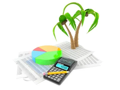 Palm tree with documents and calculator Illustrazione stock