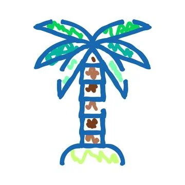 Palm tree doodle drawing on white background Stock Illustration