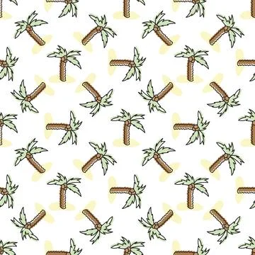 Palm tree doodle seamless pattern. Cute palm tree in doodle style isolated on Stock Illustration