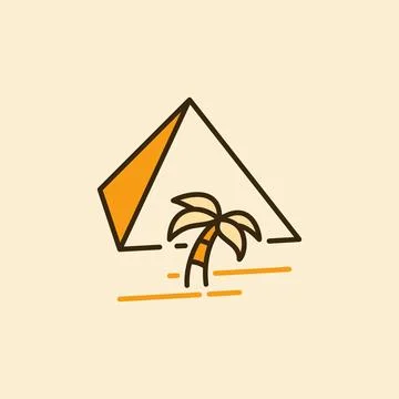 Palm tree with Egyptian Pyramid vector colored yellow icon Stock Illustration