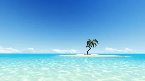Palm tree on empty island 3D render Stock Illustration