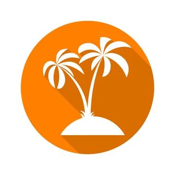 Palm tree. Flat icon with long shadow on orange round background. Flat design Illustrazione stock