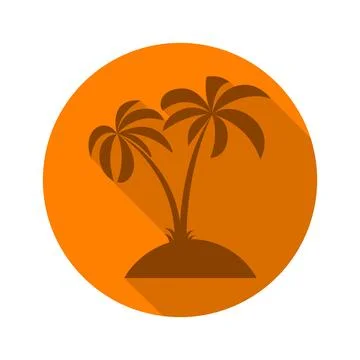 Palm tree. Flat icon with long shadow on orange round background. Flat desi.. Stock Illustration