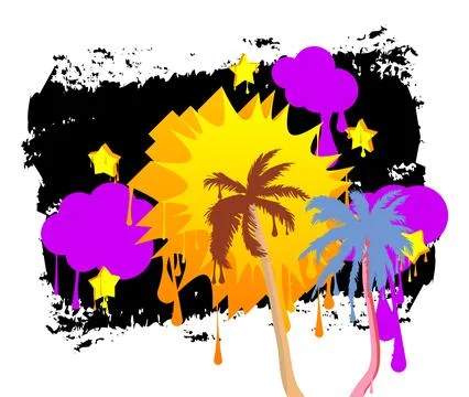 Palm Tree graffiti. Abstract modern street art decoration performed in urba.. Stock Illustration