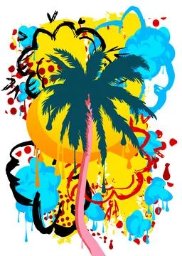 Palm Tree graffiti. Abstract modern street art decoration performed in urba.. Stock Illustration