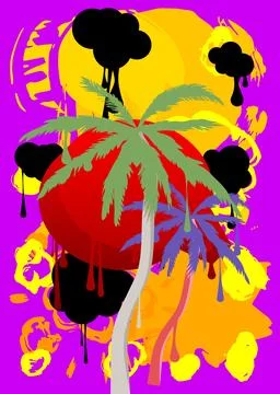 Palm Tree graffiti. Abstract modern street art decoration performed in urba.. Stock Illustration
