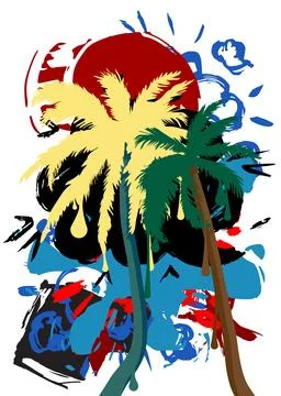 Palm Tree graffiti. Abstract modern street art decoration performed in urba.. Stock Illustration