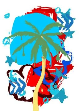 Palm Tree graffiti. Abstract modern street art decoration performed in urba.. Stock Illustration