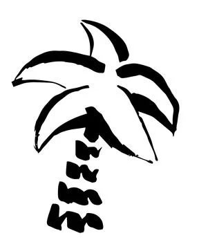 Palm tree hand painted with brush. Doodle cartoon coconut palmtree icon isolated Stock Illustration