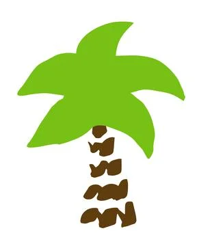 Palm tree hand painted with brush. Doodle cartoon coconut palmtree icon isolated Stock Illustration