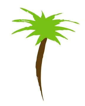 Palm tree hand painted with brush. Doodle cartoon coconut palmtree icon isolated Stock Illustration