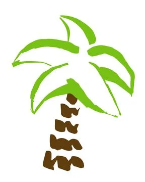 Palm tree hand painted with brush. Doodle cartoon coconut palmtree icon isolated Stock Illustration