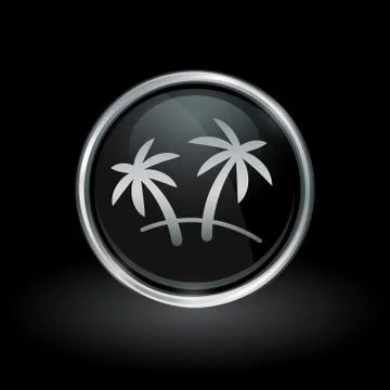 Palm Tree icon inside round silver and black emblem Stock Illustration