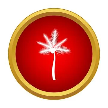 Palm tree icon on red button with gold border Illustrazione stock