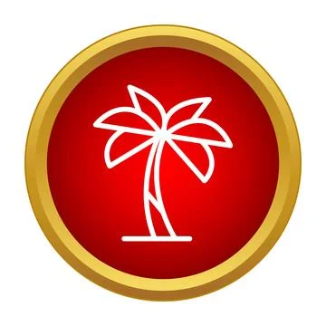 Palm tree icon on red button symbolizing tropical vacation 스톡 일러스트