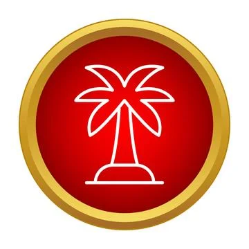 Palm tree icon on a red button representing vacation 스톡 일러스트
