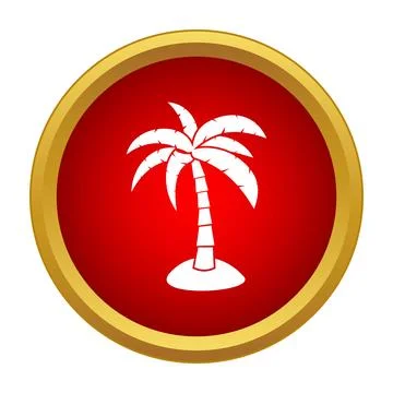 Palm tree icon on red circle button 스톡 일러스트