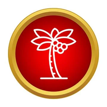 Palm tree icon on red circle with gold border 스톡 일러스트