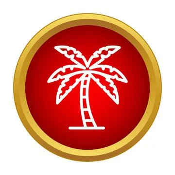 Palm tree icon on red circular button 스톡 일러스트