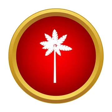 Palm tree icon on a red round button with gold border イラスト素材